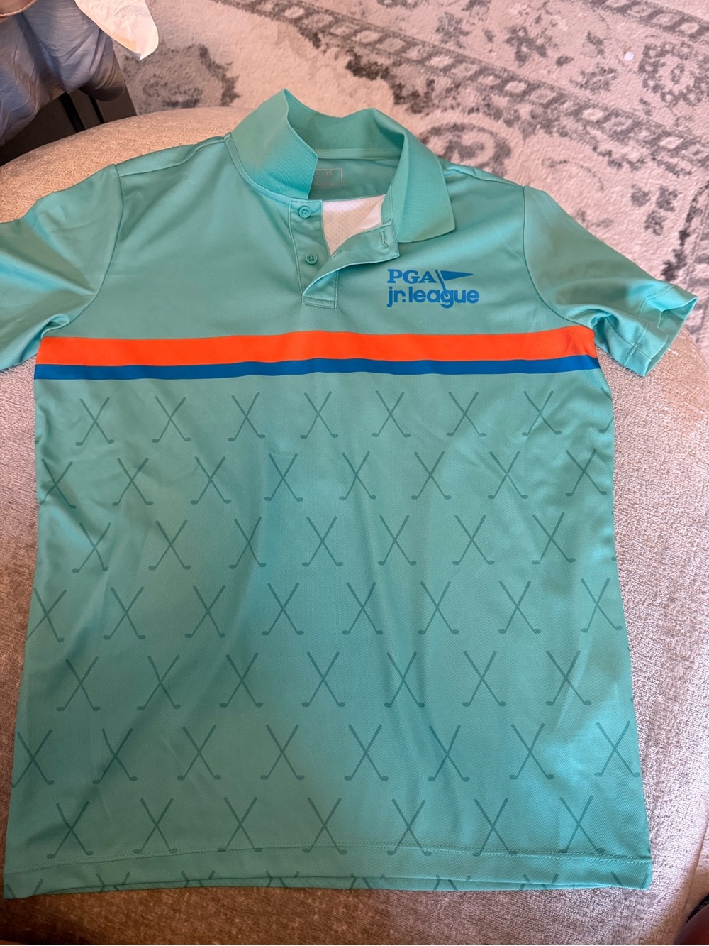 Macron PGA Jr League Youth L Golf Polo Jersey Teal Orange Hanson #4